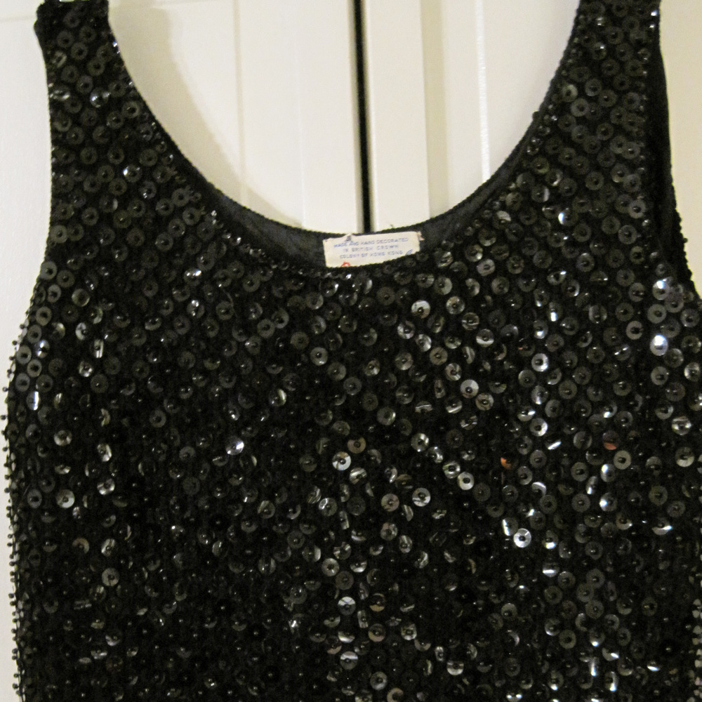 Vintage beaded/ sequin ladies tank Black S Lg/40